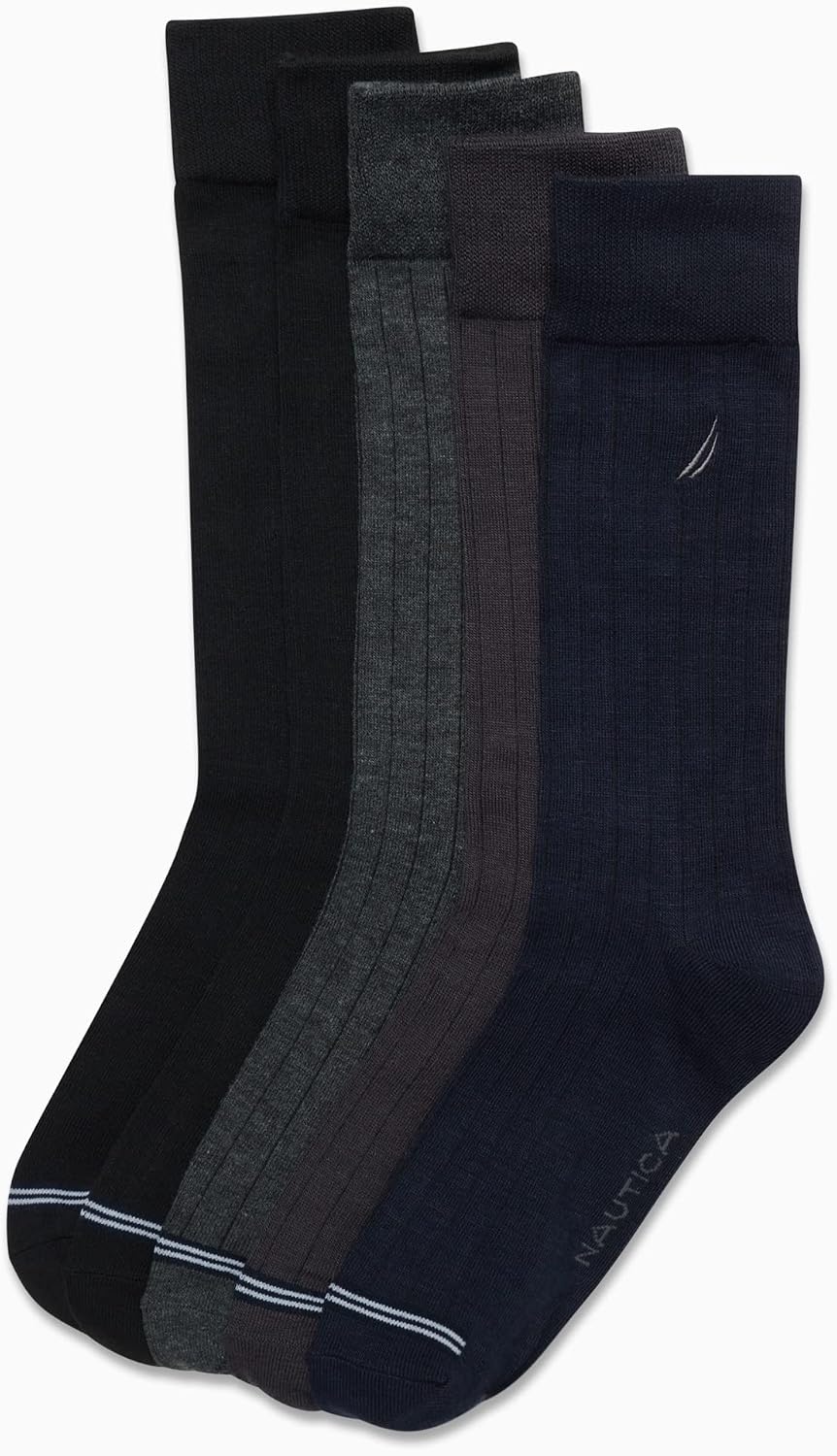 image:imageNautica Mens Dress Socks 5 Pack Breathable Comfort Stretch CrewLength Work Socks for Men for Business Formal Wear 6125Dark Assorted