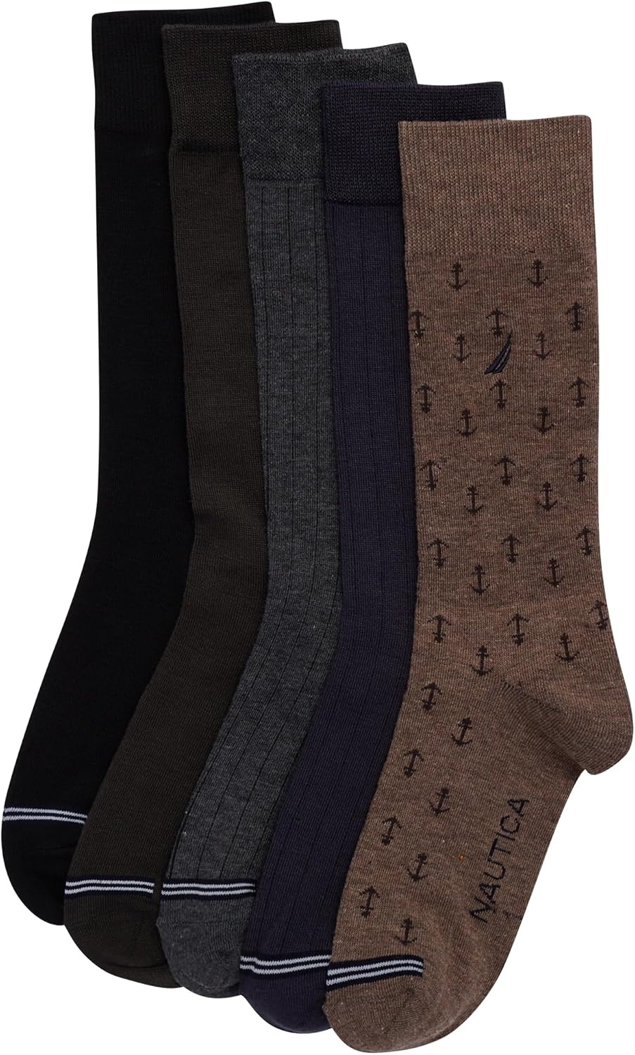 image:imageNautica Mens Dress Socks 5 Pack Breathable Comfort Stretch CrewLength Work Socks for Men for Business Formal Wear 6125KhakiNavyBlack