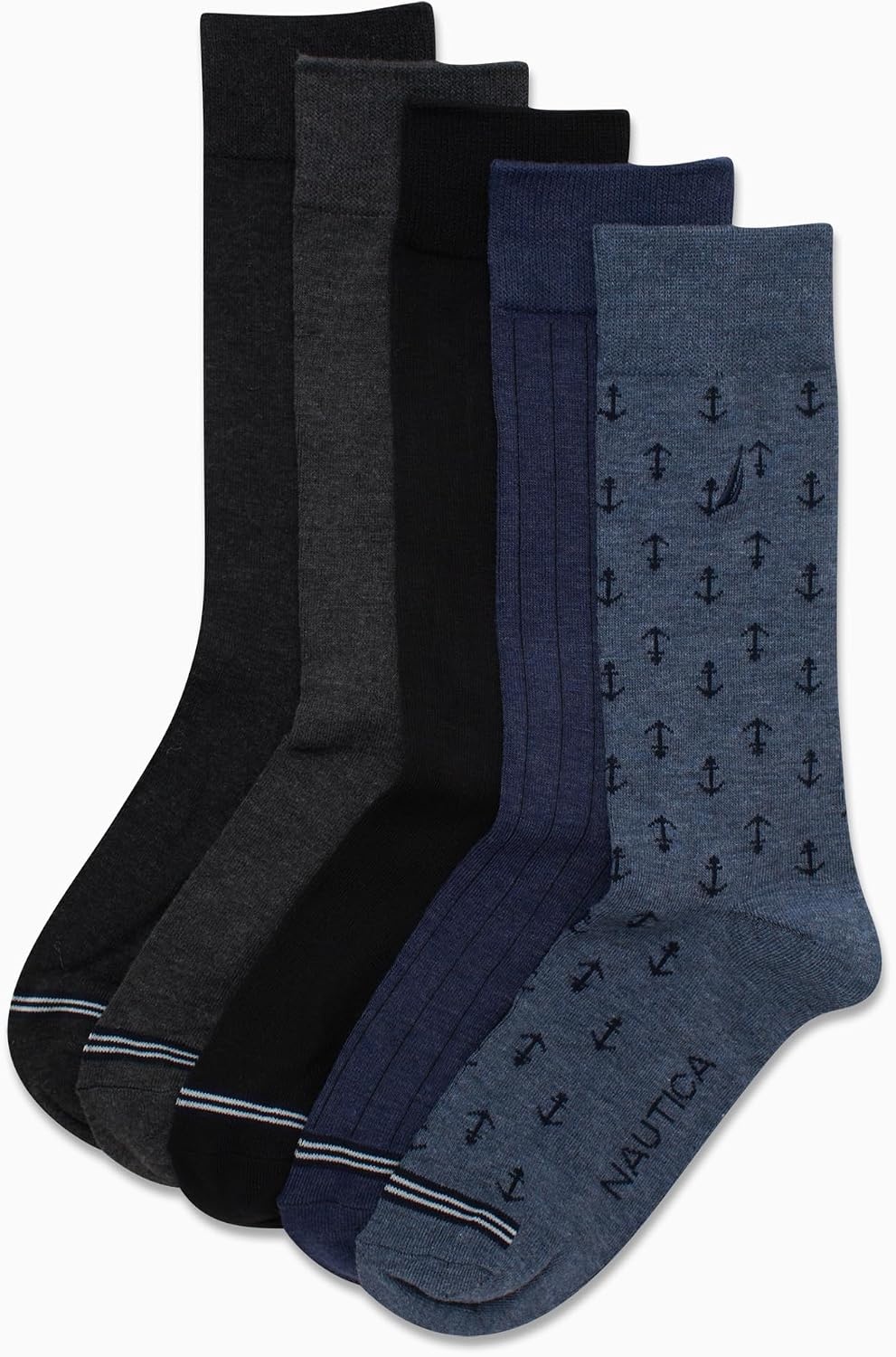 image:imageNautica Mens Dress Socks 5 Pack Breathable Comfort Stretch CrewLength Work Socks for Men for Business Formal Wear 6125Medium Denim Assorted