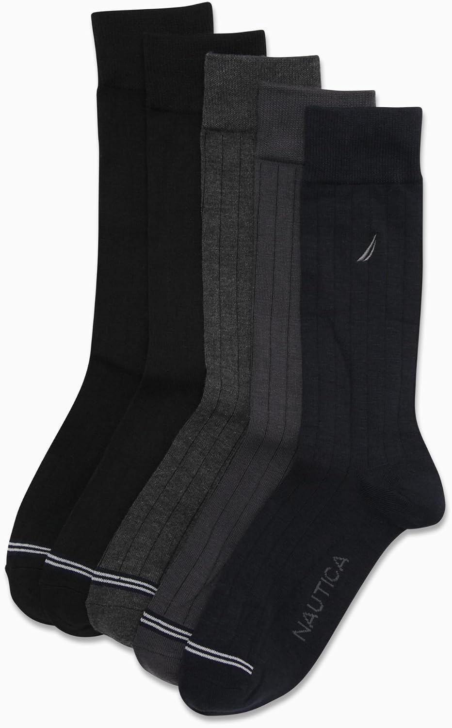 image:imageNautica Mens Dress Socks 5 Pack Breathable Comfort Stretch CrewLength Work Socks for Men for Business Formal Wear 6125NavyGrayBlack