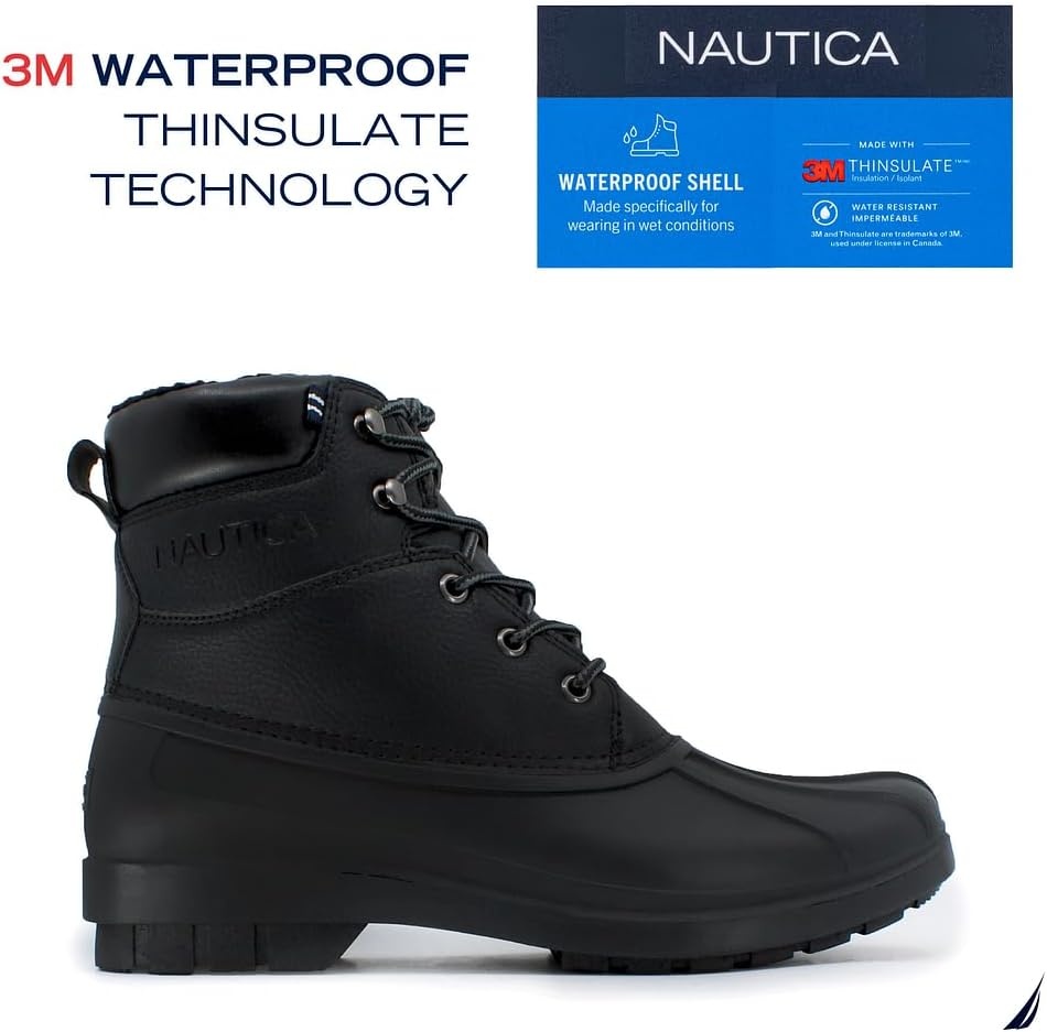 image:imageNautica Mens Duck Boots Waterproof Shell Insulated Snow and Rain Boot LaceUp Winter Shoe Channing Extended Sizes 716Black X Dazo