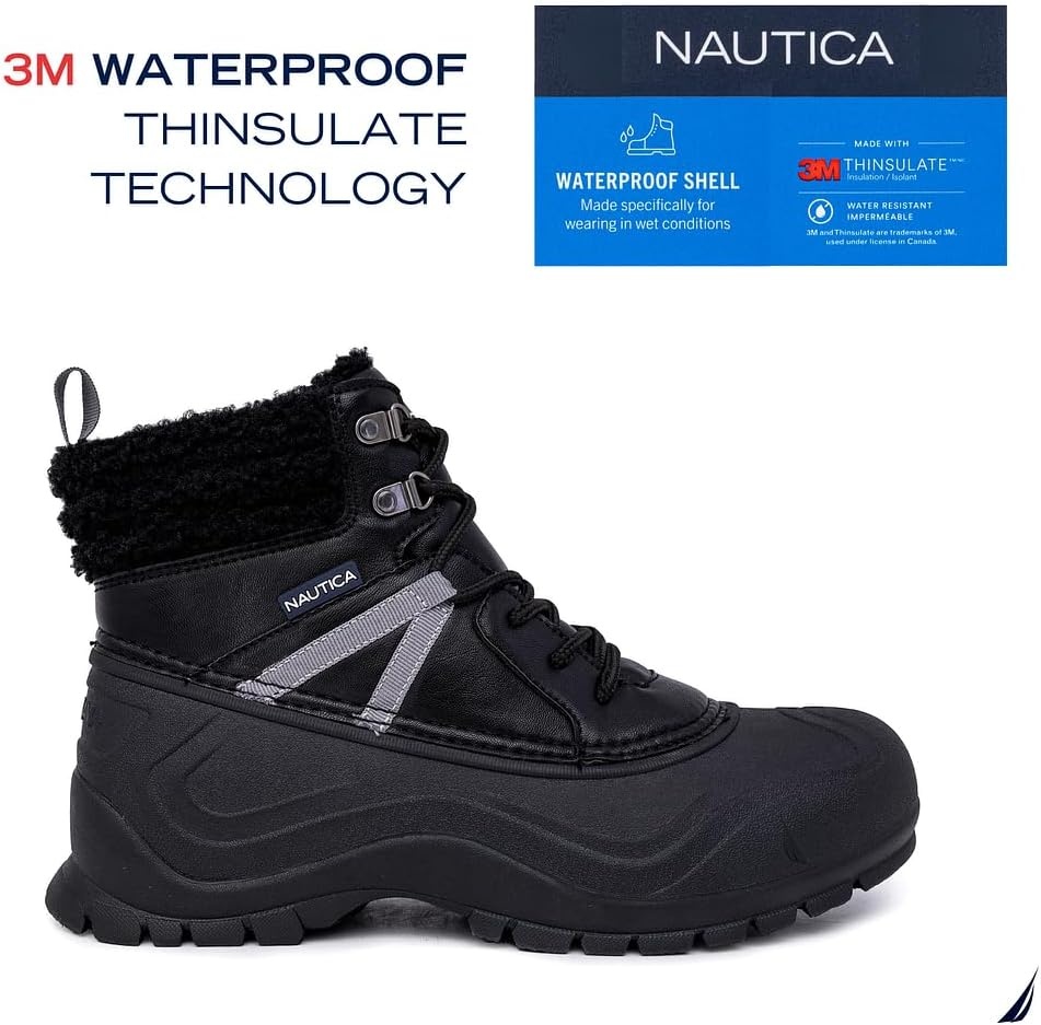 image:imageNautica Mens Duck Boots Waterproof Shell Insulated Snow and Rain Boot LaceUp Winter Shoe Channing Extended Sizes 716Blacktoyon Mid