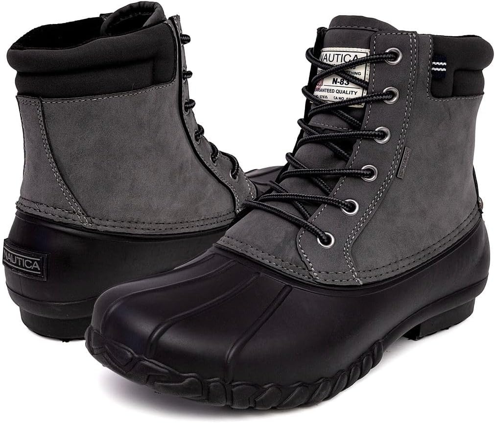 image:imageNautica Mens Duck Boots Waterproof Shell Insulated Snow and Rain Boot LaceUp Winter Shoe Channing Extended Sizes 716CharcoalBlack