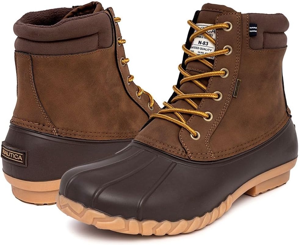 image:imageNautica Mens Duck Boots Waterproof Shell Insulated Snow and Rain Boot LaceUp Winter Shoe Channing Extended Sizes 716TanBrown