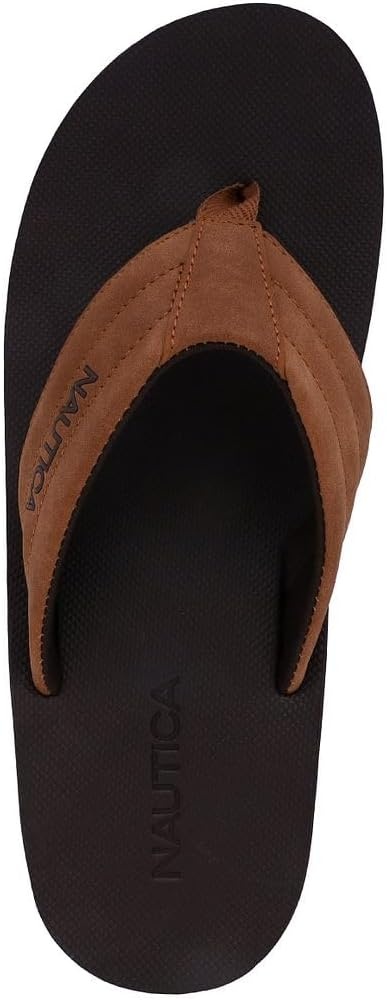 image:imageNautica Mens Flip Flop Shower Sandals Slides Comfortable Waterproof Beach Footwear SlipOn Thong MediumWide WidthBrowntapped