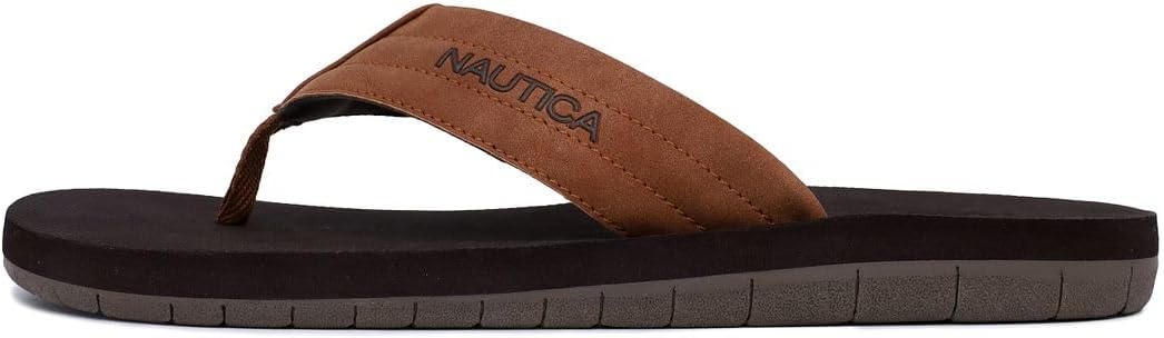 image:imageNautica Mens Flip Flop Shower Sandals Slides Comfortable Waterproof Beach Footwear SlipOn Thong MediumWide WidthBrowntapped