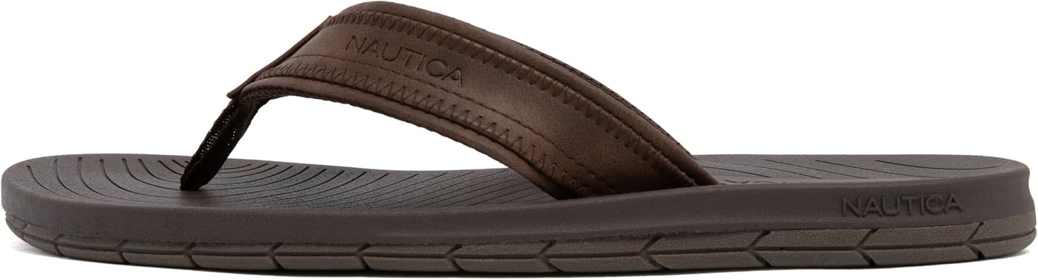 image:imageNautica Mens Flip Flop Shower Sandals Slides Comfortable Waterproof Beach Footwear SlipOn Thong MediumWide WidthChocolateandriel