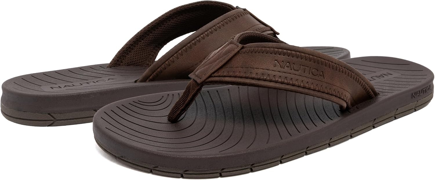image:imageNautica Mens Flip Flop Shower Sandals Slides Comfortable Waterproof Beach Footwear SlipOn Thong MediumWide WidthChocolateandriel