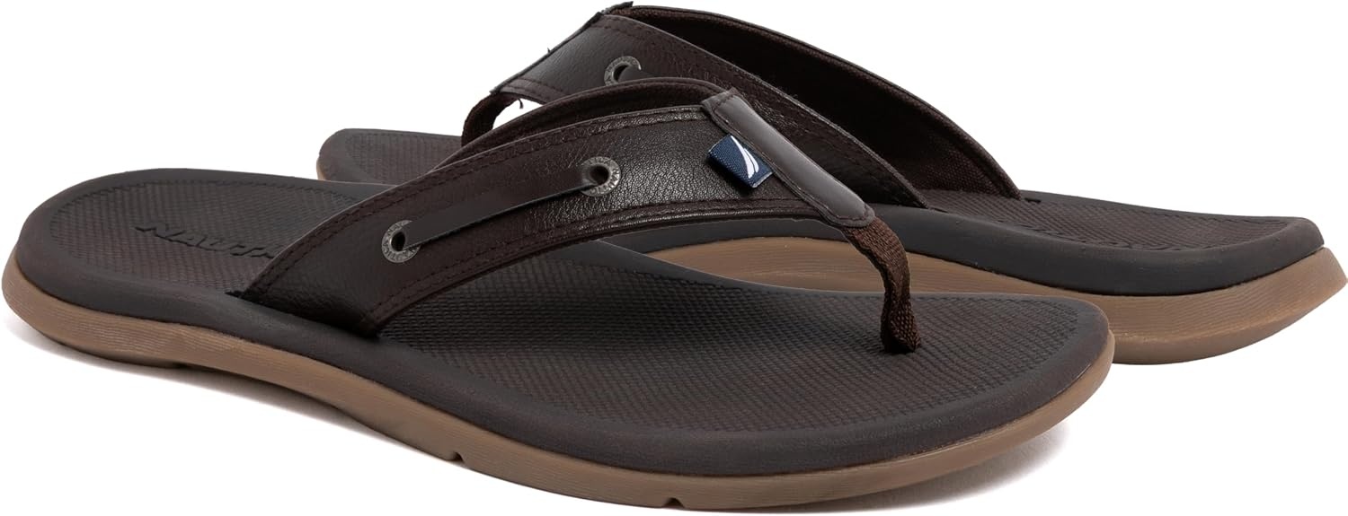 image:imageNautica Mens Flip Flop Shower Sandals Slides Comfortable Waterproof Beach Footwear SlipOn Thong MediumWide WidthChocolatecasted