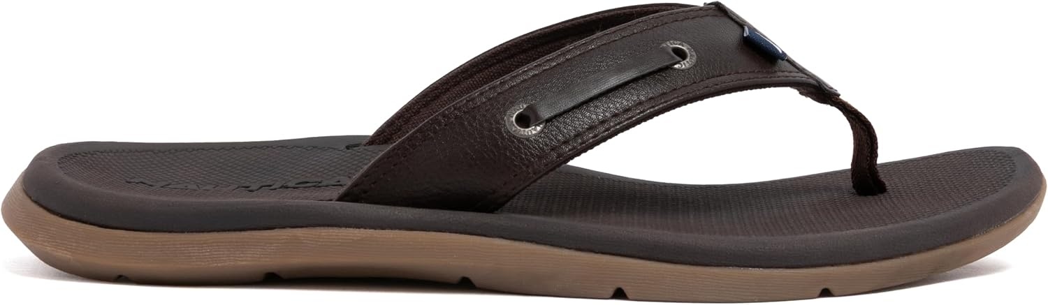 image:imageNautica Mens Flip Flop Shower Sandals Slides Comfortable Waterproof Beach Footwear SlipOn Thong MediumWide WidthChocolatecasted
