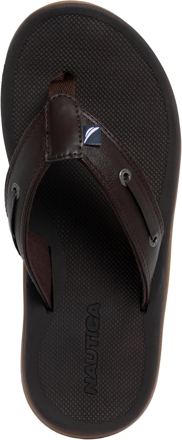image:imageNautica Mens Flip Flop Shower Sandals Slides Comfortable Waterproof Beach Footwear SlipOn Thong MediumWide WidthChocolatecasted