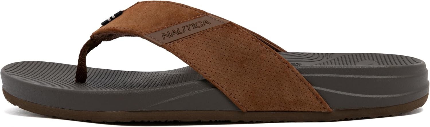 image:imageNautica Mens Flip Flop Shower Sandals Slides Comfortable Waterproof Beach Footwear SlipOn Thong MediumWide WidthCognacwelsey