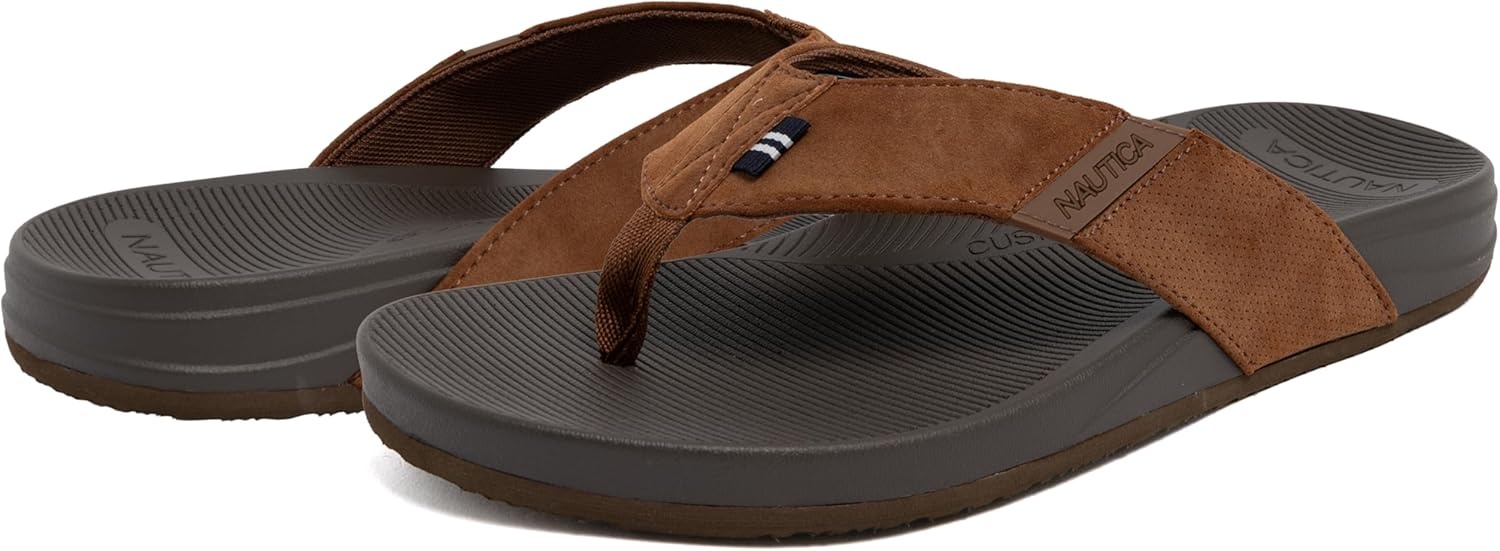 image:imageNautica Mens Flip Flop Shower Sandals Slides Comfortable Waterproof Beach Footwear SlipOn Thong MediumWide WidthCognacwelsey