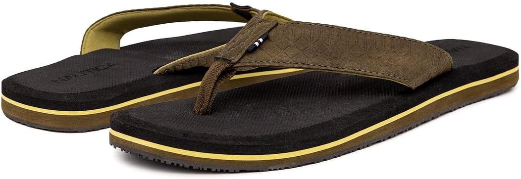 image:imageNautica Mens Flip Flop Shower Sandals Slides Comfortable Waterproof Beach Footwear SlipOn Thong MediumWide WidthOlivetidor