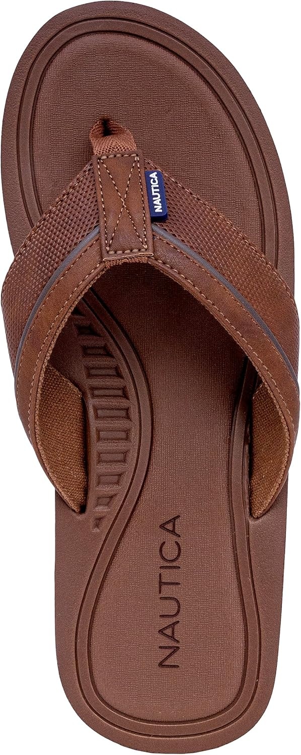 image:imageNautica Mens Flip Flop Shower Sandals Slides Comfortable Waterproof Beach Footwear SlipOn Thong MediumWide WidthTan Brownlatmon