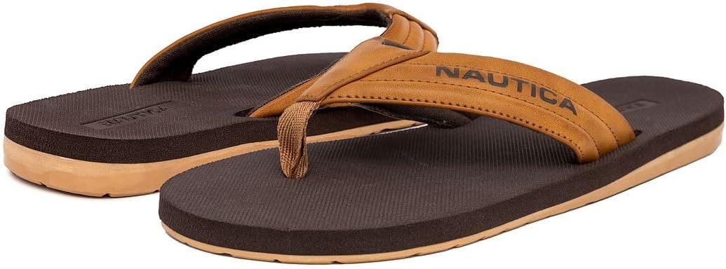 image:imageNautica Mens Flip Flop Shower Sandals Slides Comfortable Waterproof Beach Footwear SlipOn Thong MediumWide WidthTantapped