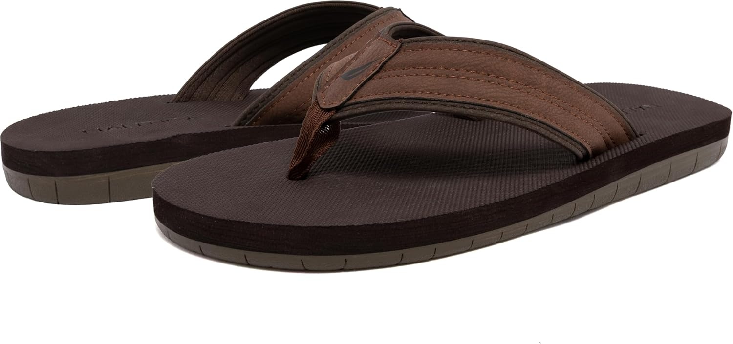 image:imageNautica Mens Flip Flop Shower Sandals Slides Comfortable Waterproof Beach Footwear SlipOn Thong MediumWide WidthTanthon