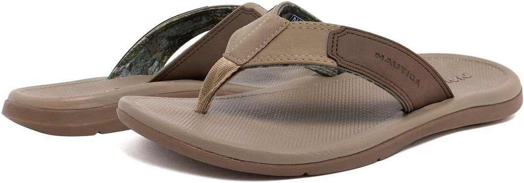 image:imageNautica Mens Flip Flop Shower Sandals Slides Comfortable Waterproof Beach Footwear SlipOn Thong MediumWide WidthTauperivvy