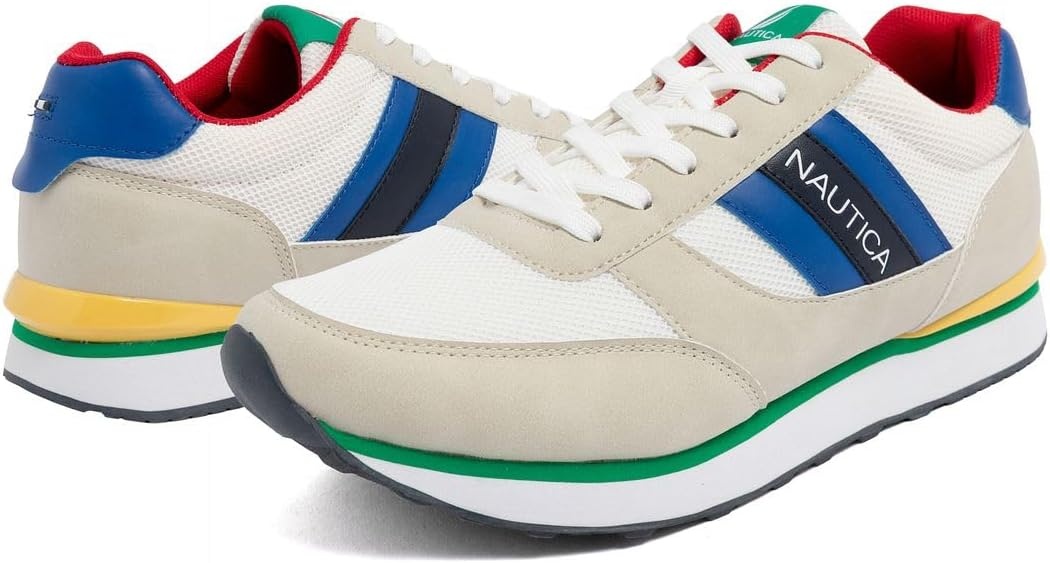 image:imageNautica Mens LaceUp Sneakers Casual Stylish and Comfortable for WalkingWhite Blue Red