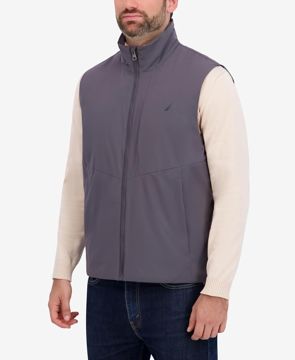 image:imageNautica Mens Lightweight Mechanical Stretch Softshell Vest Waterresistant Transitional LayerMetal Grey