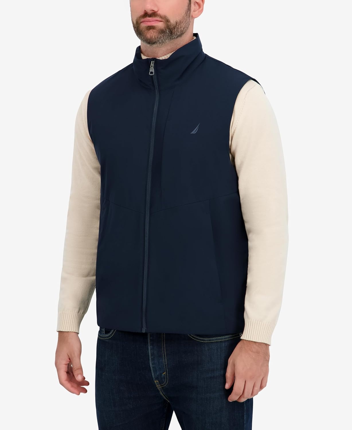 image:imageNautica Mens Lightweight Mechanical Stretch Softshell Vest Waterresistant Transitional LayerNavy