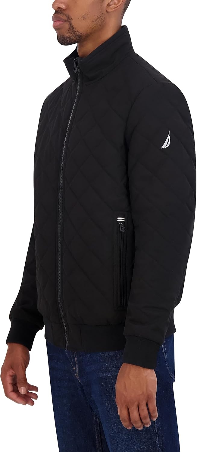 image:imageNautica Mens Lightweight Quilted Bomber Jacket Mechanical Stretch Wind amp WaterresistantBlack