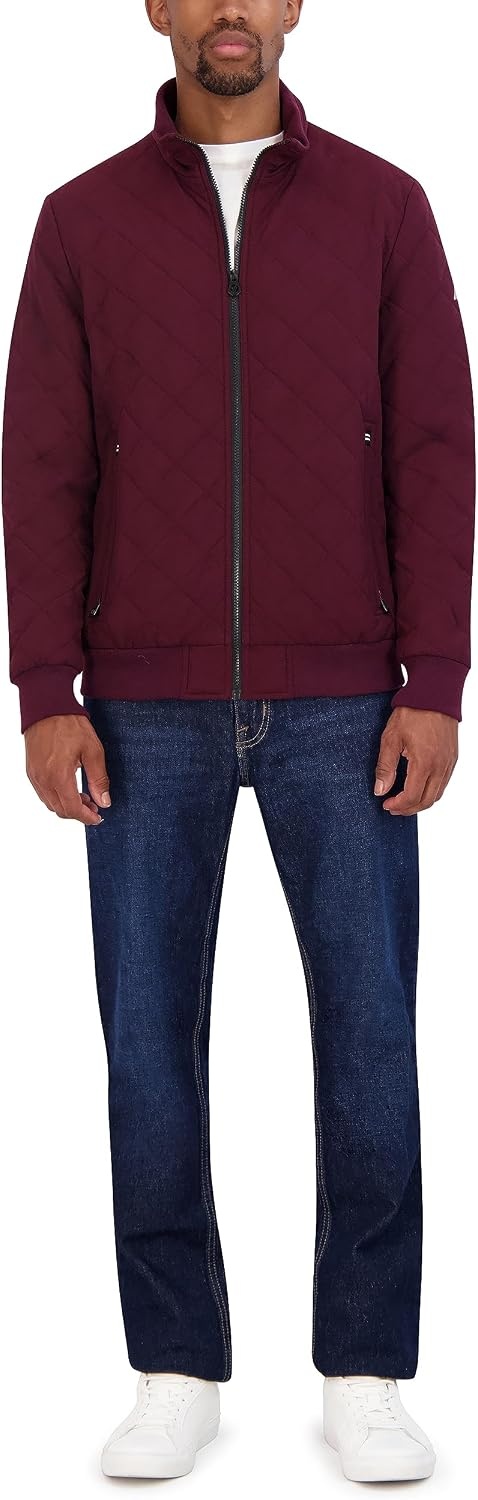 image:imageNautica Mens Lightweight Quilted Bomber Jacket Mechanical Stretch Wind amp WaterresistantBurg