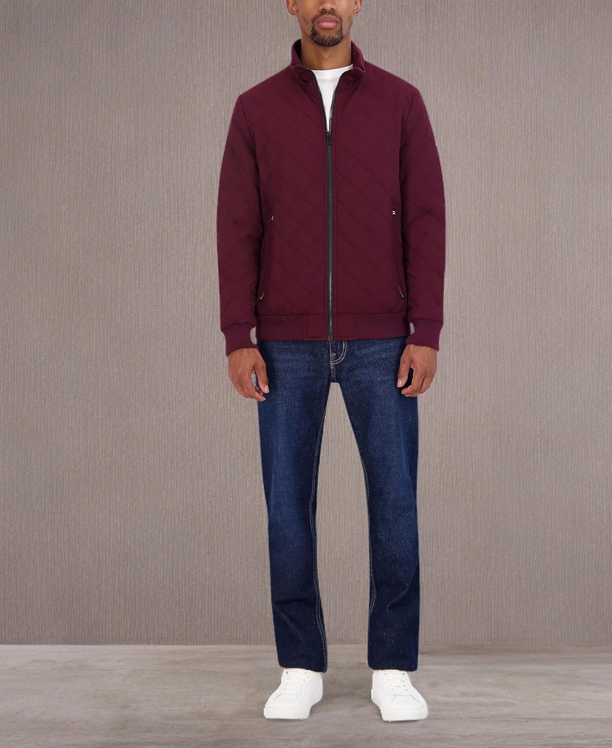 image:imageNautica Mens Lightweight Quilted Bomber Jacket Mechanical Stretch Wind amp WaterresistantBurg