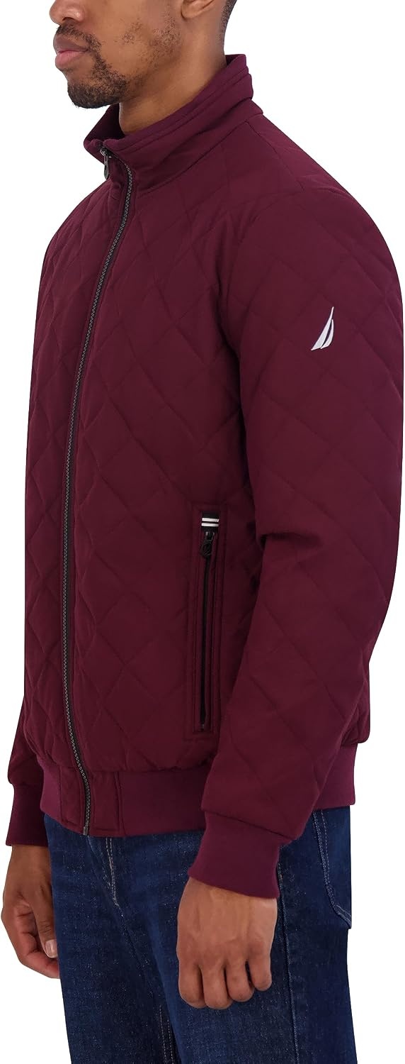 image:imageNautica Mens Lightweight Quilted Bomber Jacket Mechanical Stretch Wind amp WaterresistantBurg