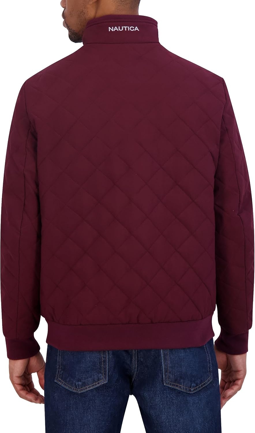 image:imageNautica Mens Lightweight Quilted Bomber Jacket Mechanical Stretch Wind amp WaterresistantBurg
