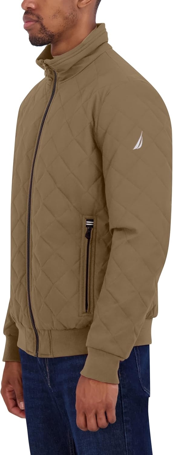 image:imageNautica Mens Lightweight Quilted Bomber Jacket Mechanical Stretch Wind amp WaterresistantErmine