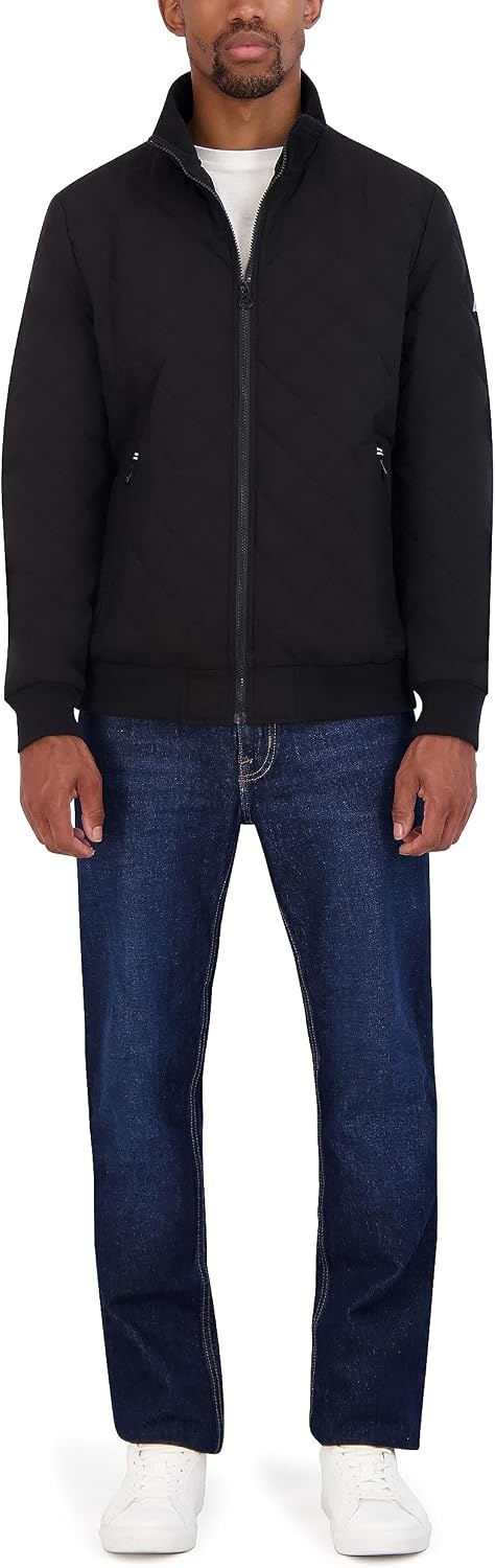 image:imageNautica Mens Lightweight Quilted Bomber Jacket Mechanical Stretch Wind amp WaterresistantJet