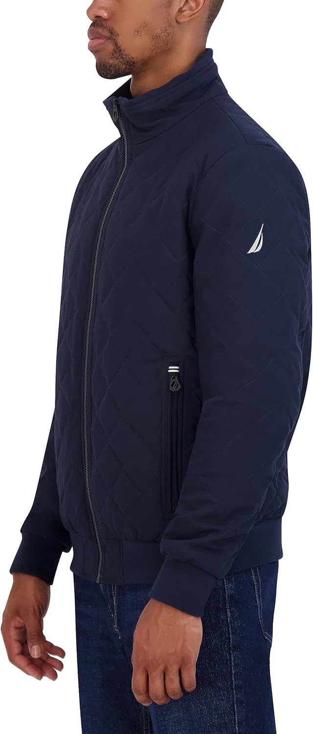 image:imageNautica Mens Lightweight Quilted Bomber Jacket Mechanical Stretch Wind amp WaterresistantNavy