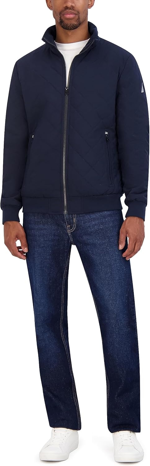 image:imageNautica Mens Lightweight Quilted Bomber Jacket Mechanical Stretch Wind amp WaterresistantOcean