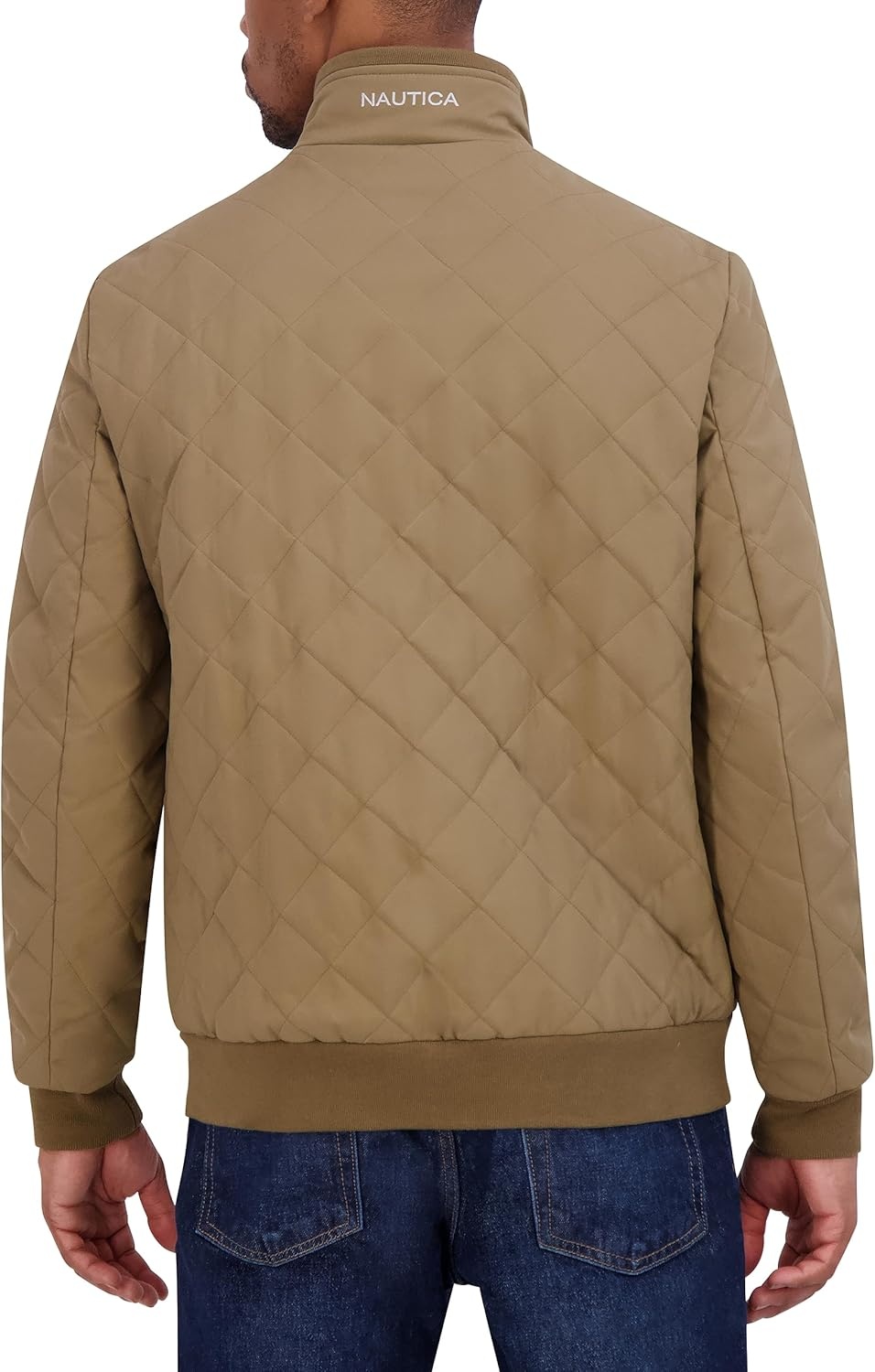 image:imageNautica Mens Lightweight Quilted Bomber Jacket Mechanical Stretch Wind amp WaterresistantOtter