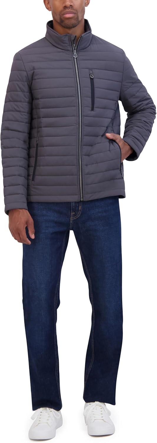 image:imageNautica Mens Lightweight Quilted Puffer Jacket Full Zip Transitional OuterwearMetal Grey