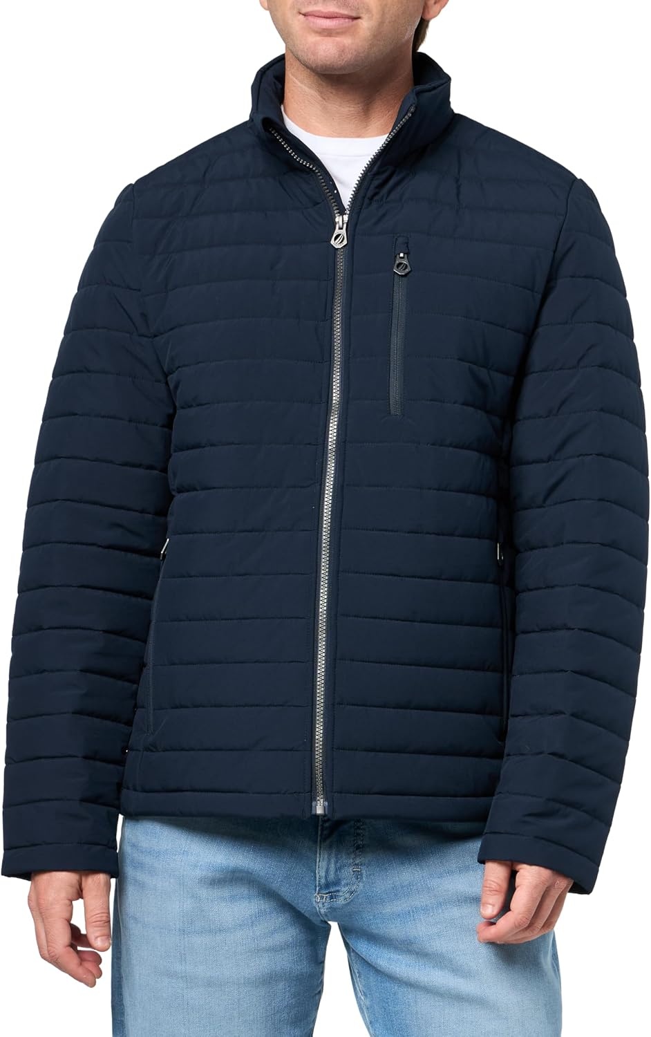 image:imageNautica Mens Lightweight Quilted Puffer Jacket Full Zip Transitional OuterwearNavy