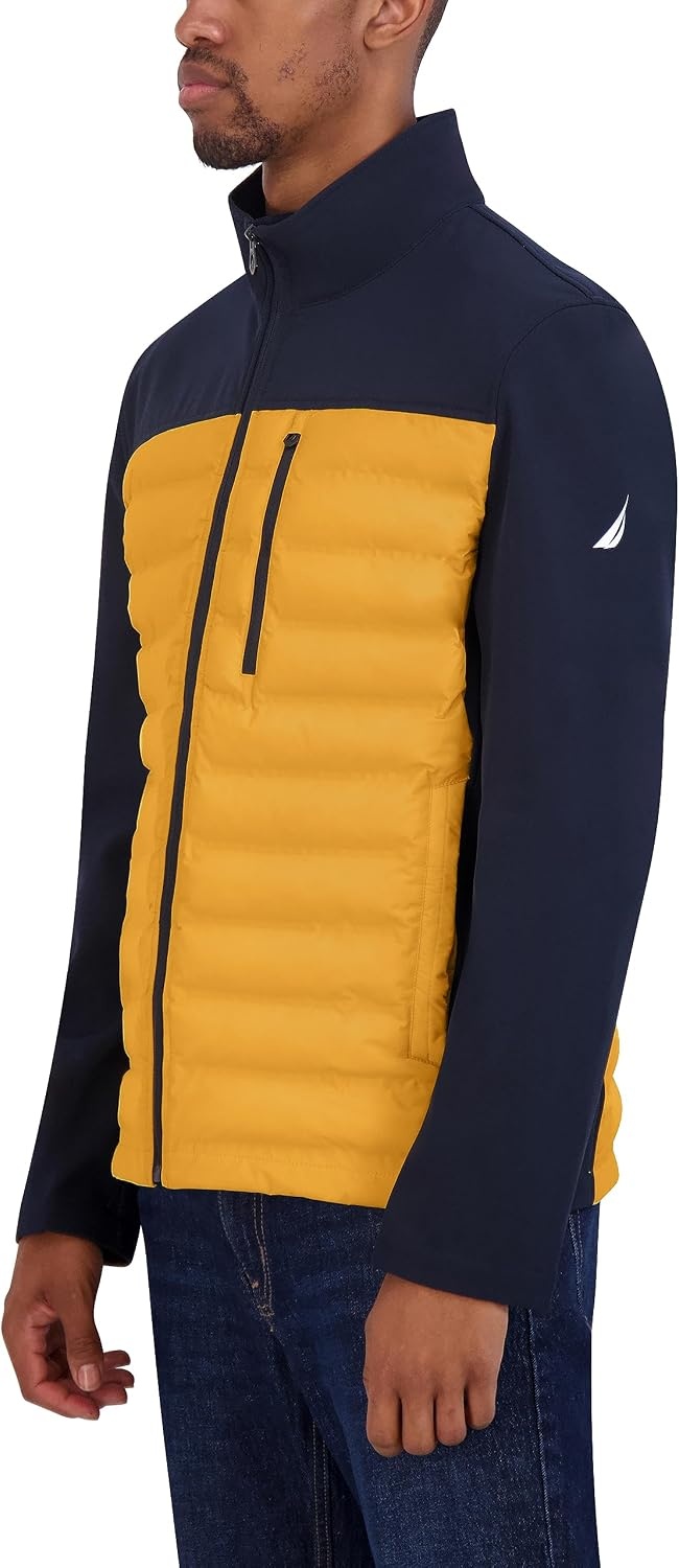 image:imageNautica Mens Lightweight Softshell Jacket Bonded Fleece Lining Regular Big amp Tall SizesOld Gold