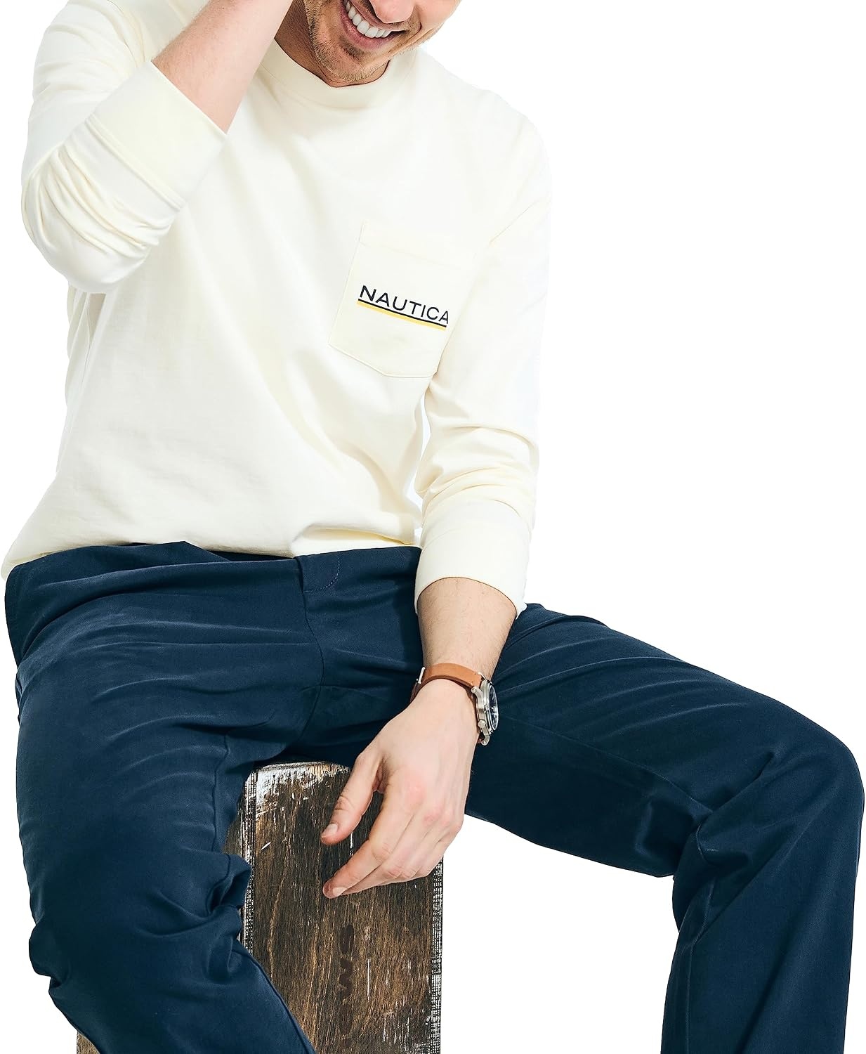 image:imageNautica Mens LongSleeve Graphic Pocket TShirtWhite Cap