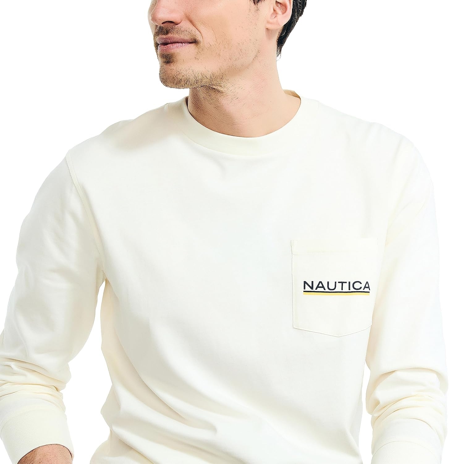 image:imageNautica Mens LongSleeve Graphic Pocket TShirtWhite Cap