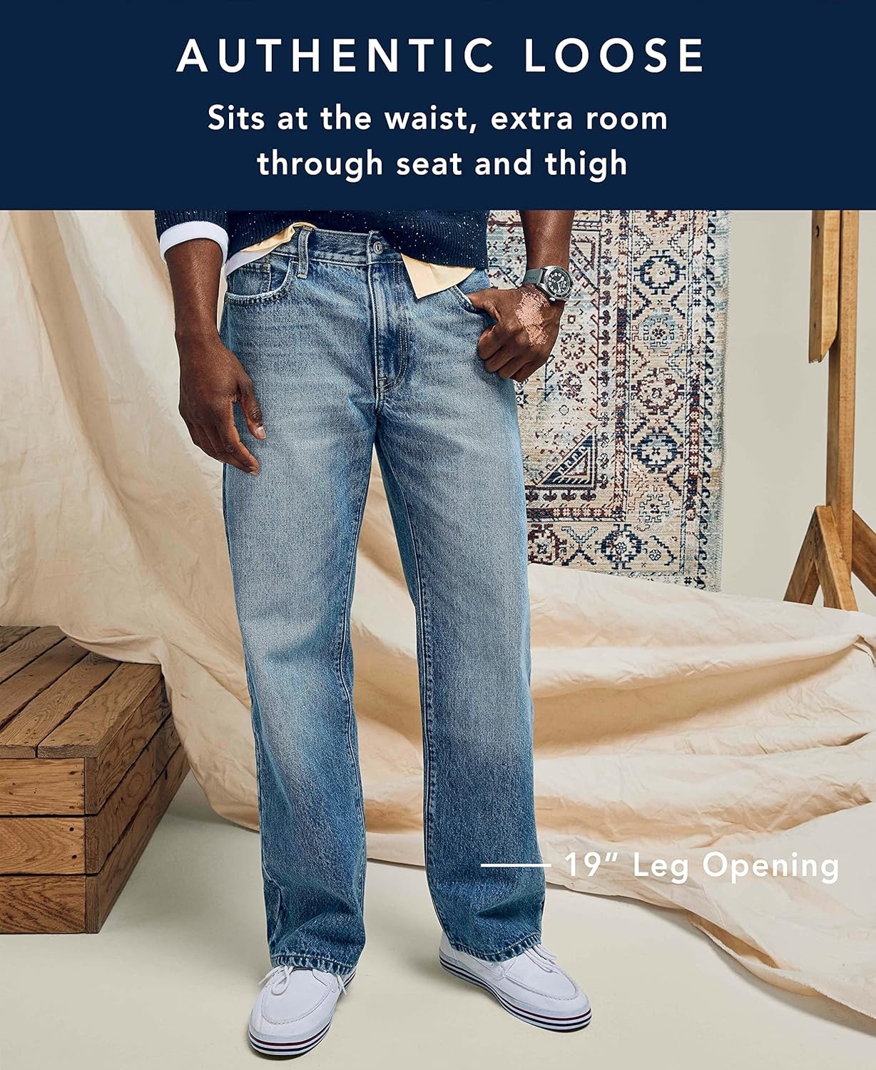 image:imageNautica Mens Loose Fit DenimOcean Shallows Wash