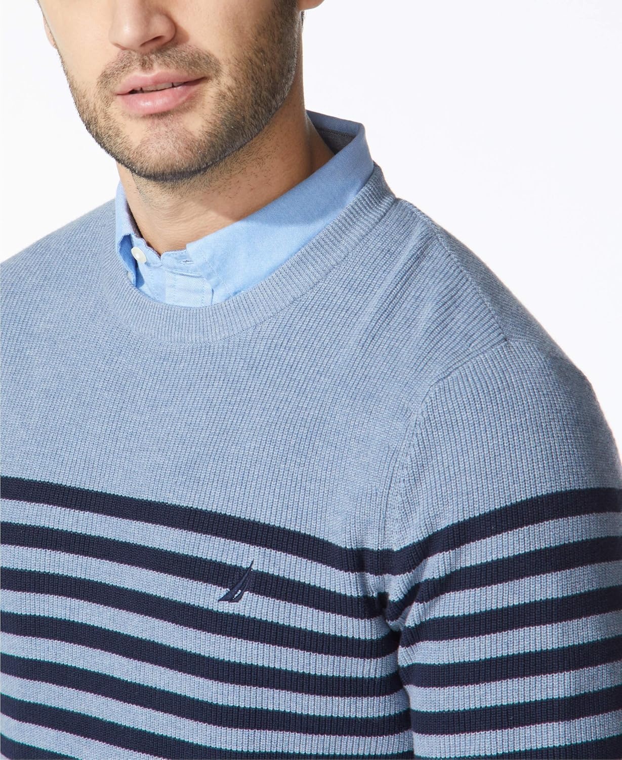 image:imageNautica Mens Mens Stripe Knit SweaterDeep Anchor Heather