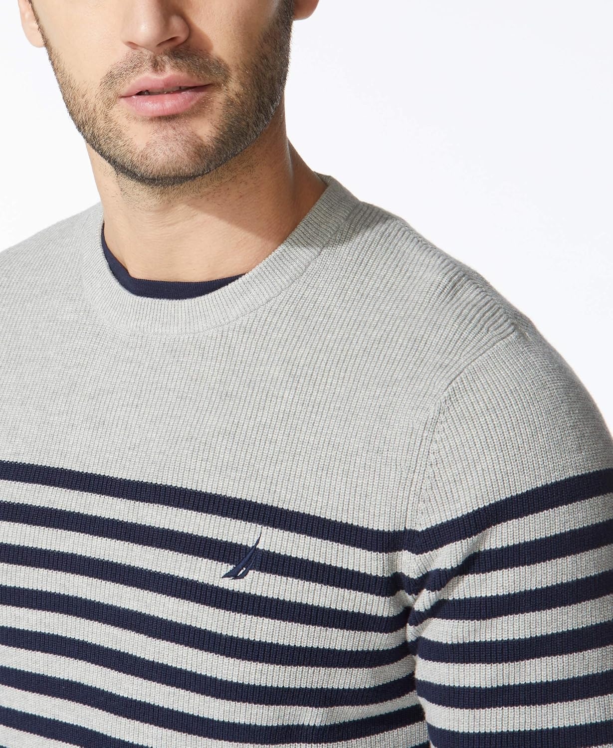 image:imageNautica Mens Mens Stripe Knit SweaterGrey Heather