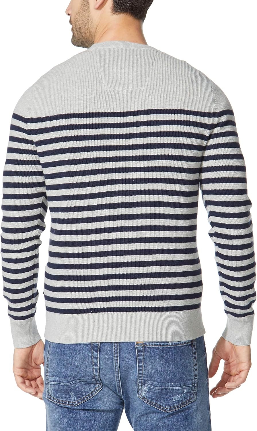 image:imageNautica Mens Mens Stripe Knit SweaterGrey Heather