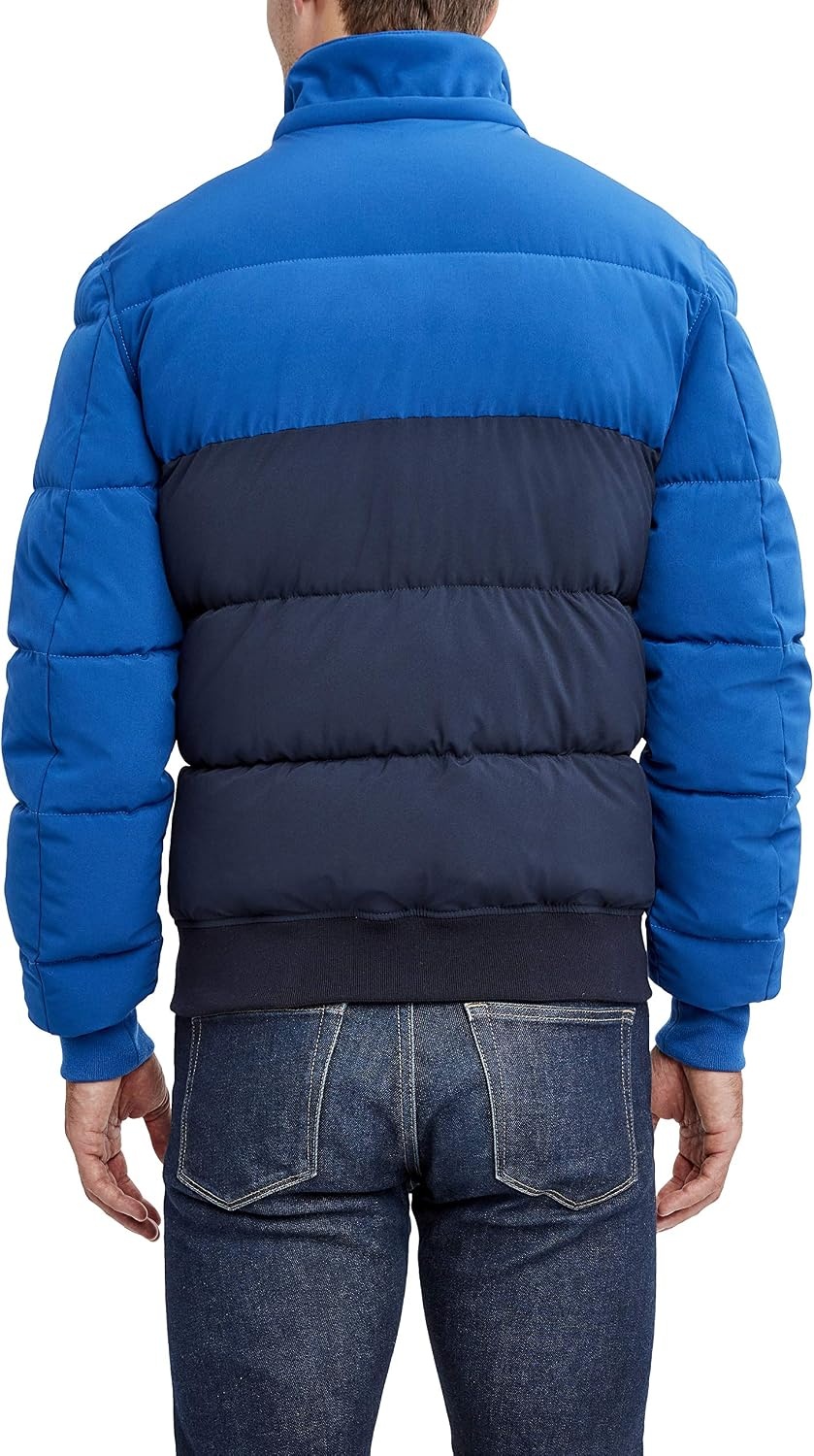 image:imageNautica Mens Midweight Faux Memory Puffer Jacket Adjustable Hood Insulated Quilted Winter CoatBluNvy