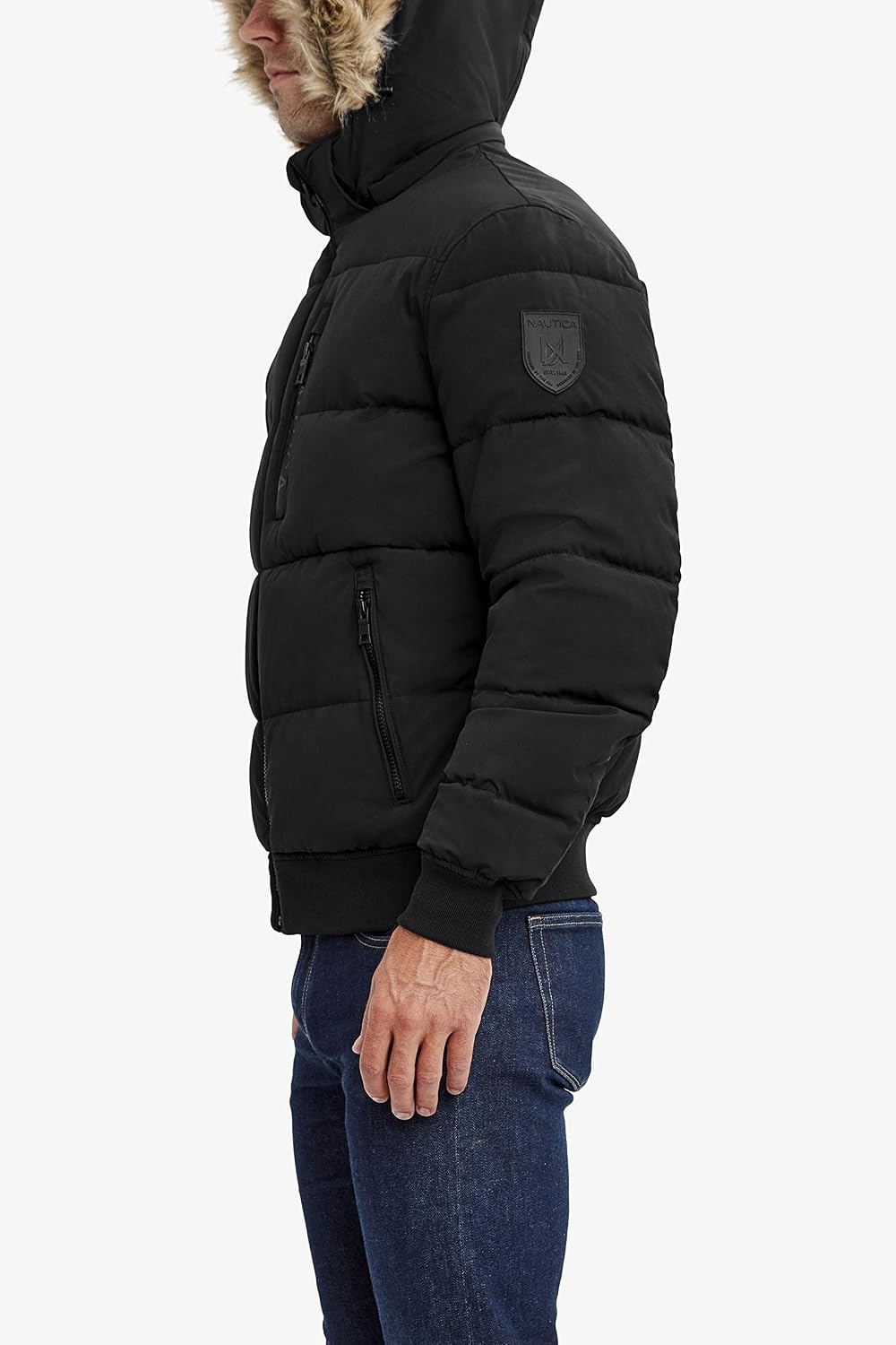 image:imageNautica Mens Midweight Faux Memory Puffer Jacket Adjustable Hood Insulated Quilted Winter CoatCaviar