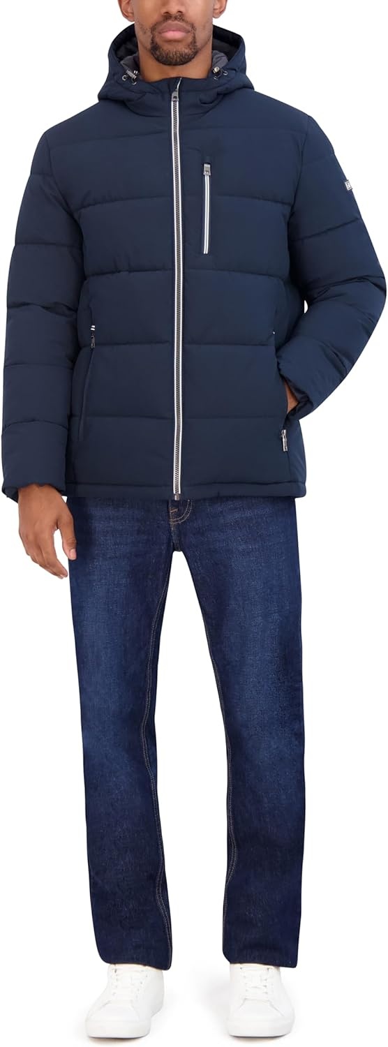 image:imageNautica Mens Midweight Faux Memory Puffer Jacket Adjustable Hood Insulated Quilted Winter CoatDeep Seas