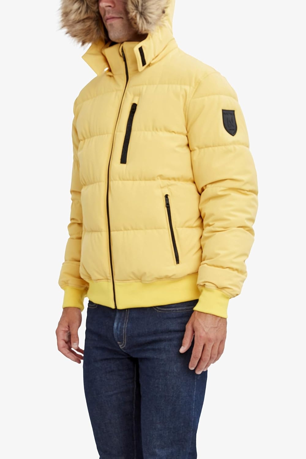 image:imageNautica Mens Midweight Faux Memory Puffer Jacket Adjustable Hood Insulated Quilted Winter CoatMustard