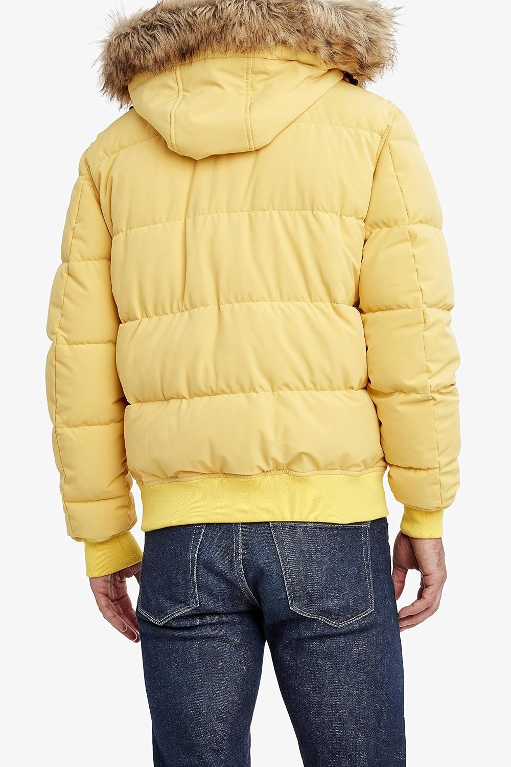 image:imageNautica Mens Midweight Faux Memory Puffer Jacket Adjustable Hood Insulated Quilted Winter CoatMustard