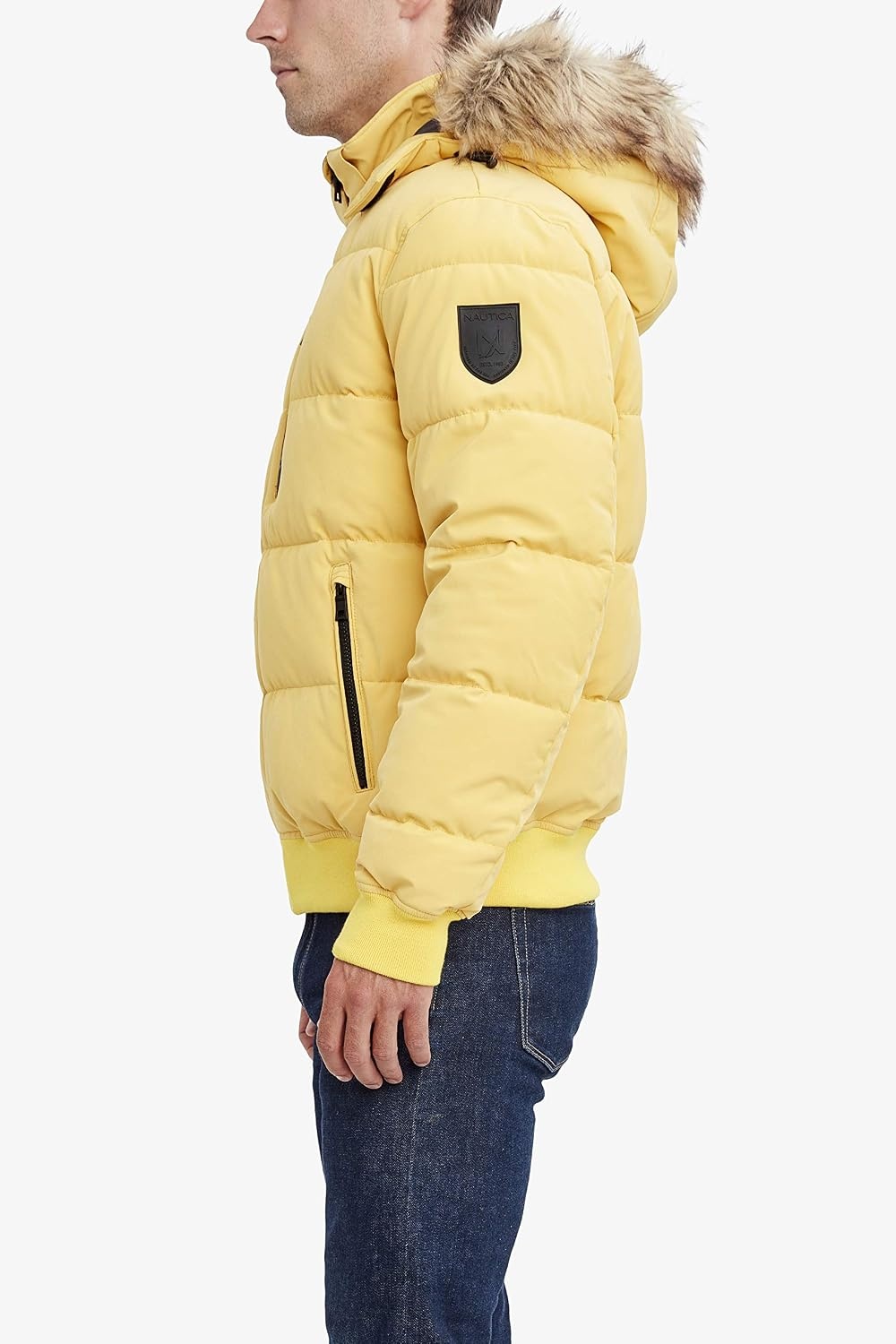image:imageNautica Mens Midweight Faux Memory Puffer Jacket Adjustable Hood Insulated Quilted Winter CoatMustard